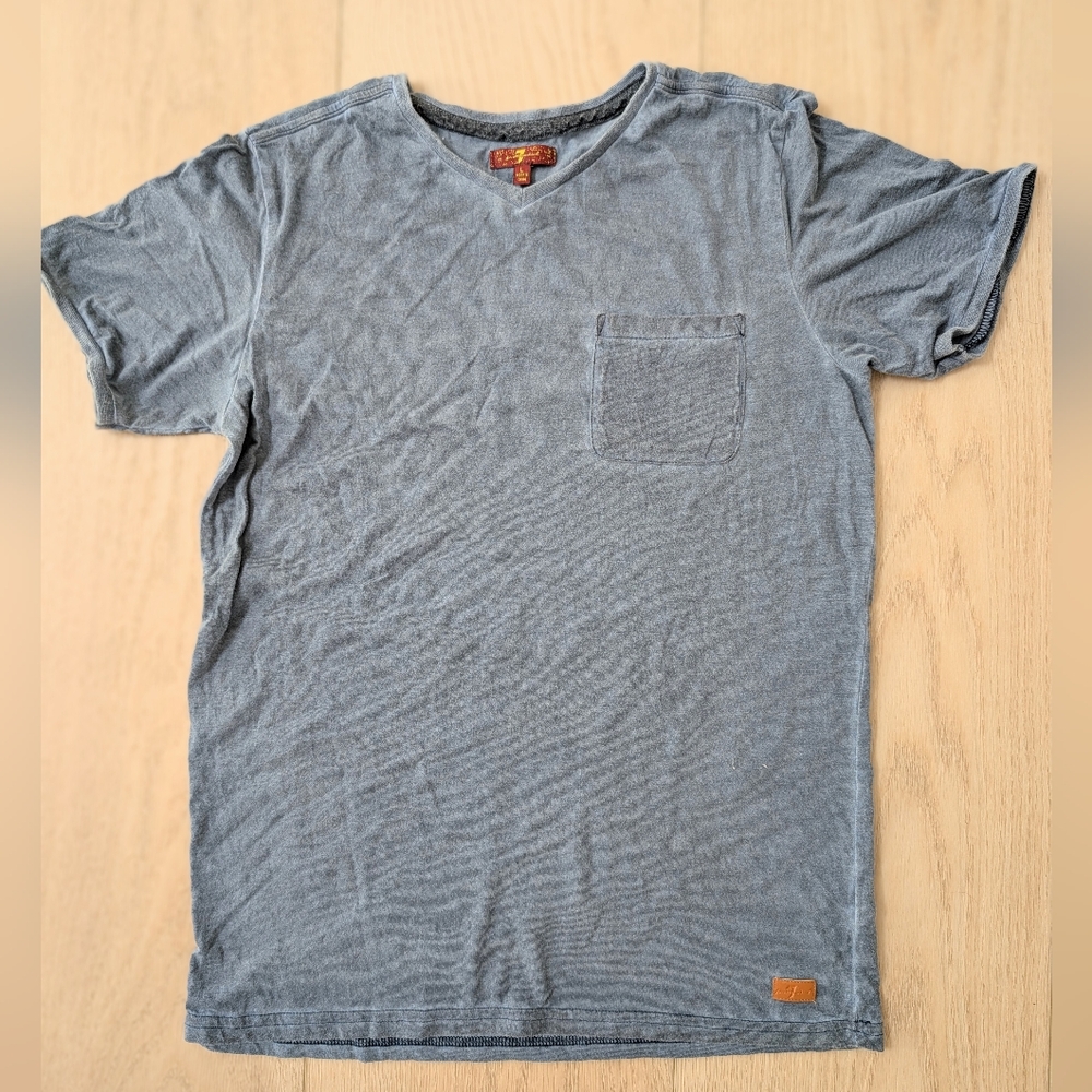 7 For All Mankind Boys V-Neck T-Shirt Size Large Slate Blue Cotton Modal